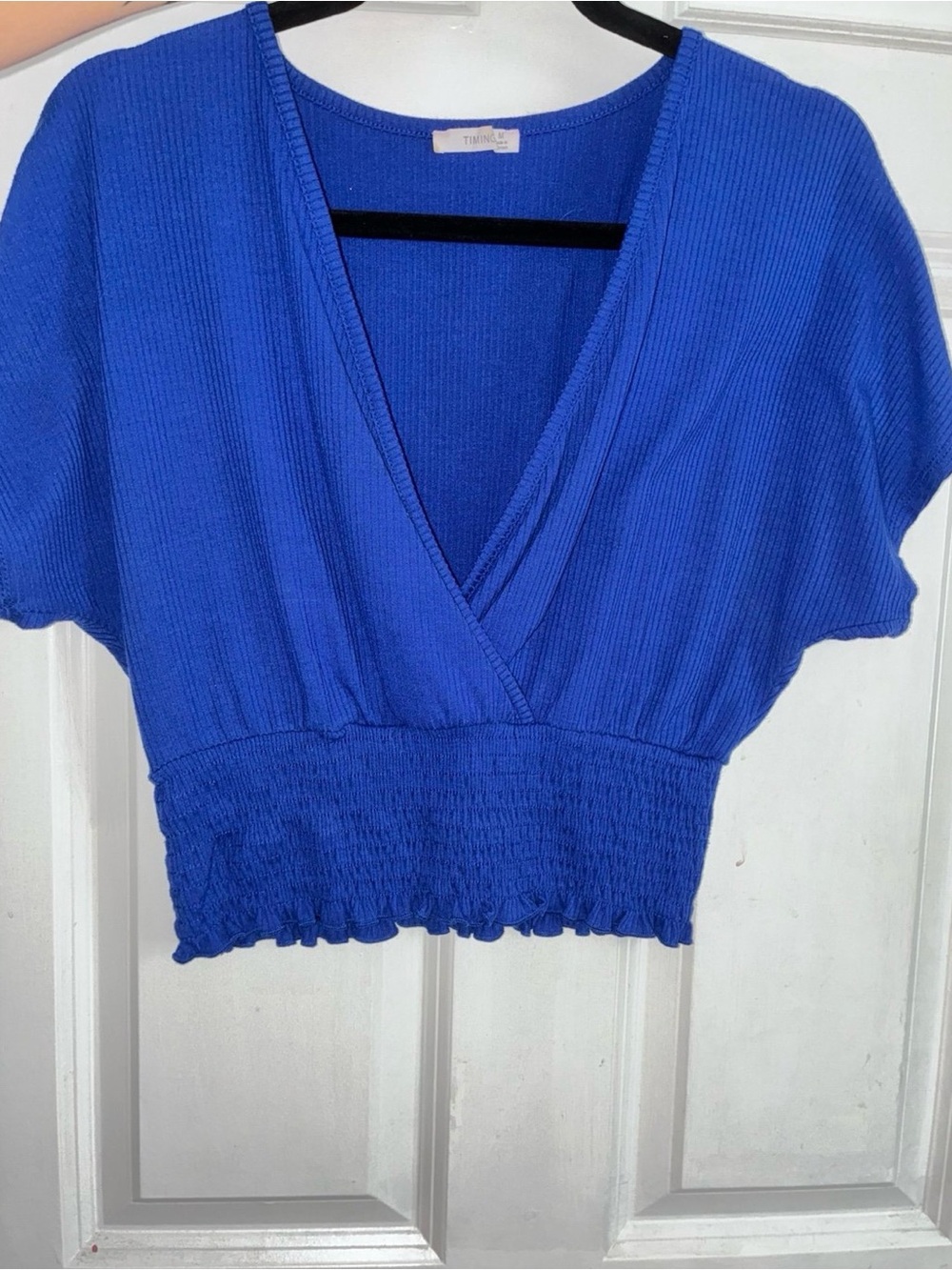 Royal Blue Smocked Waist Wrap Top